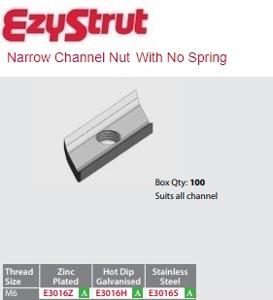 NARROW CHANNEL NUT NO SPRING M6 HDG