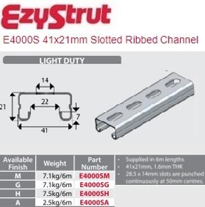 SLOTTED STRUT RIBBED 41X21MM 6MTR ALUMIN