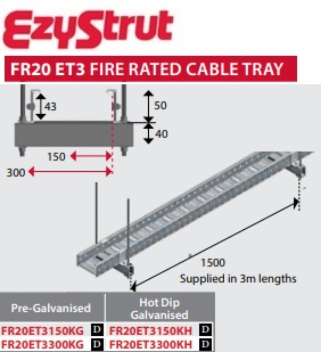 F/RATED ET3 TRAY 20KG/M 150MM 3MT HDG