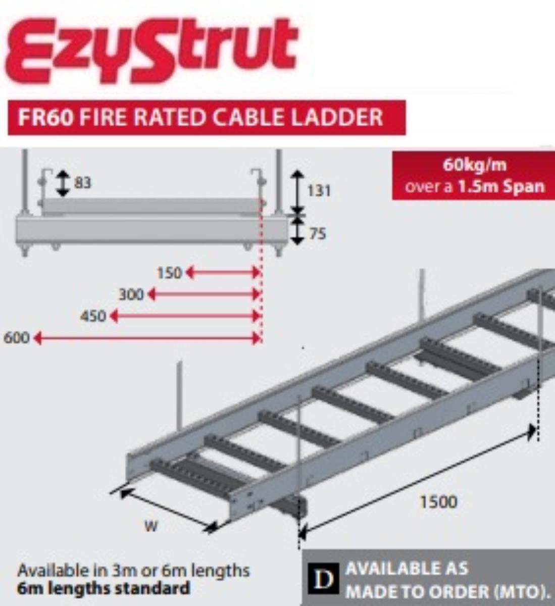 F/RATED CABLE LADDER 60KG/M 150MM 6M HDG