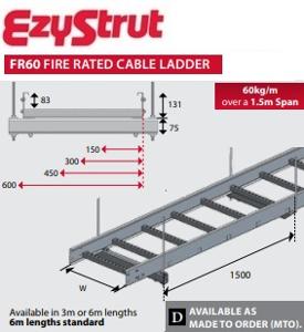 F/RATED CABLE LADDER 60KG/M 300MM 6M HDG