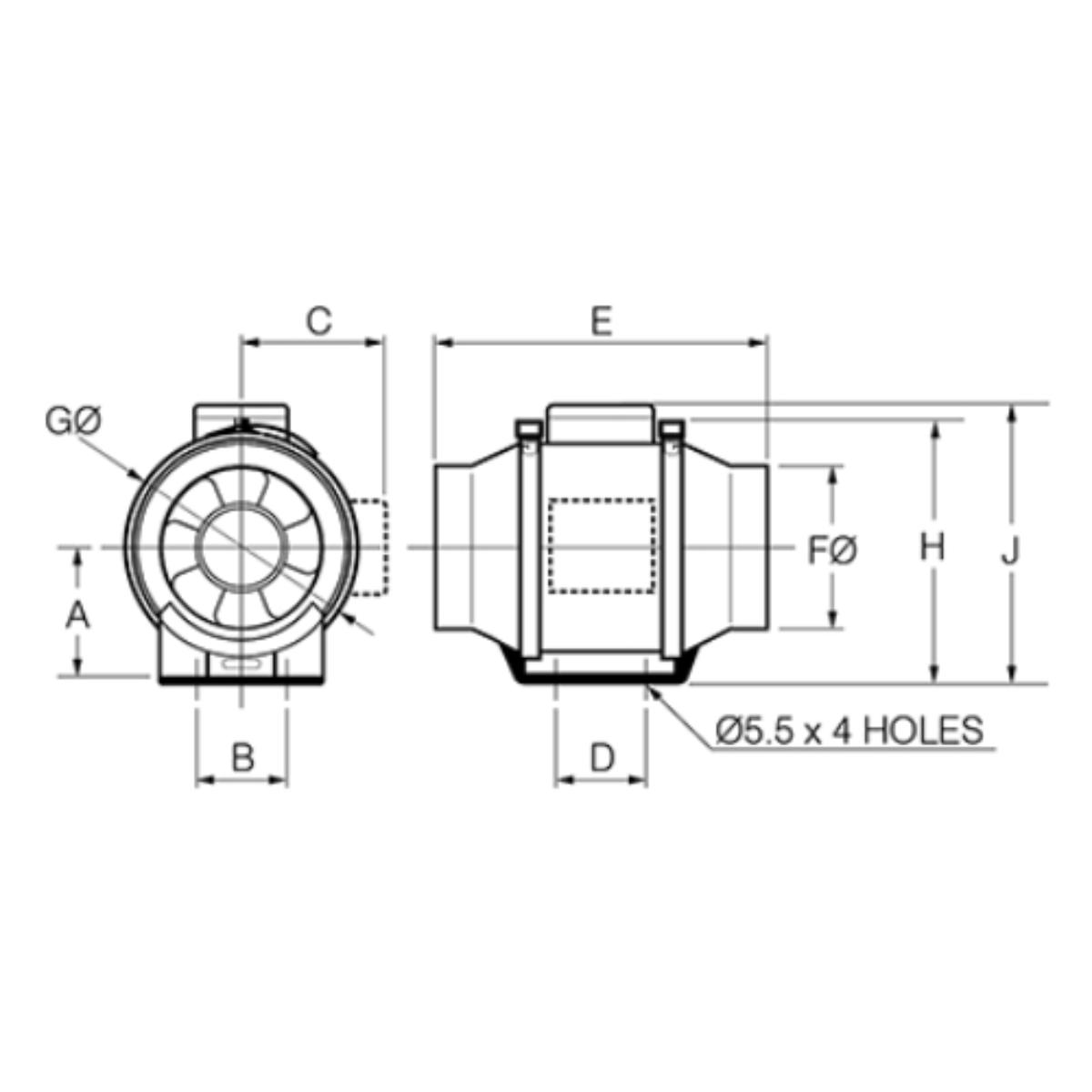 IN-LINE FAN PROVENT SER 150MM + RUN ON