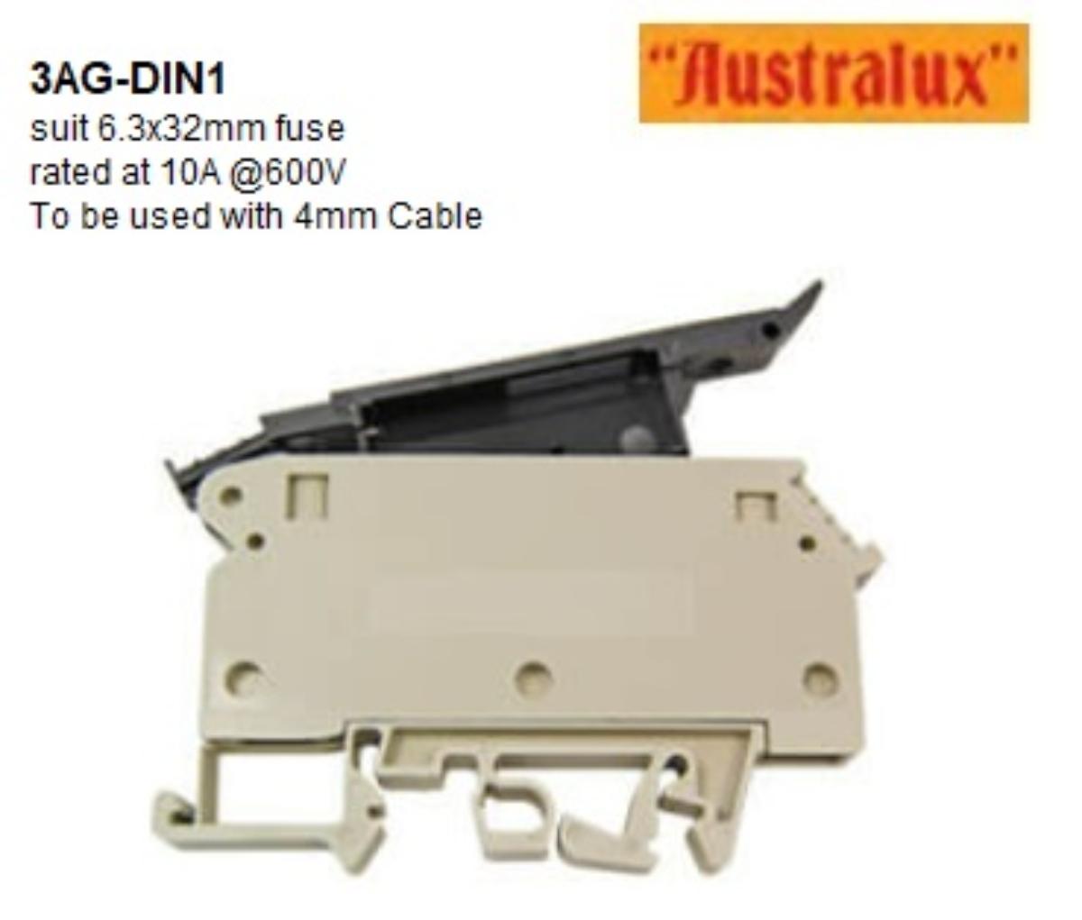 3AG FUSE HOLDER DIN RAIL MOUNT 600V 10A