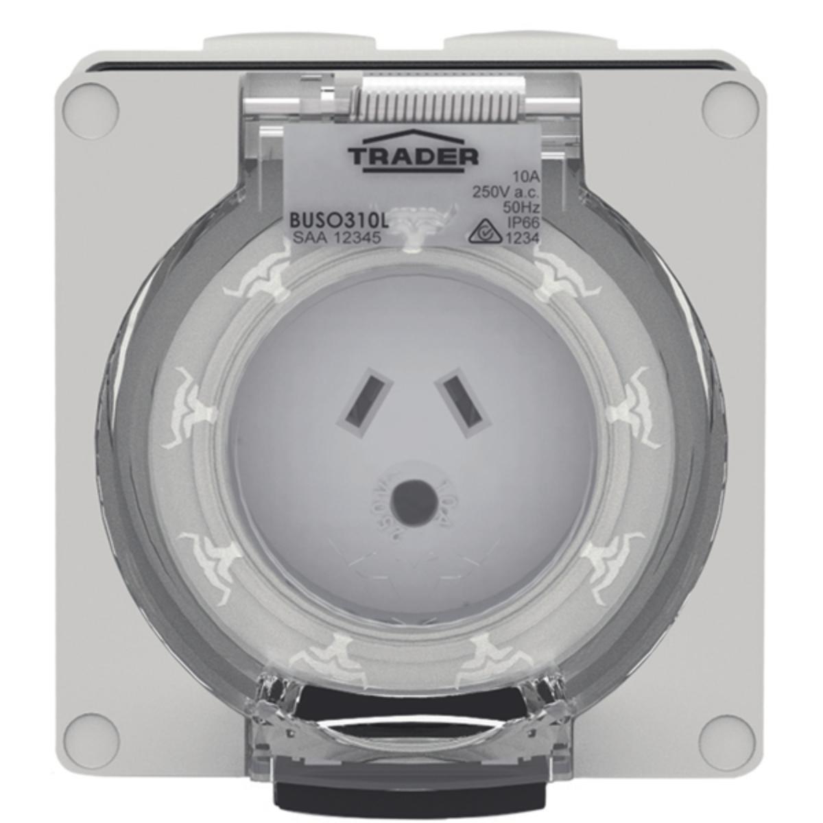 SOCKET IP66 10A 250V 2 FLAT & 1 ROUND PI