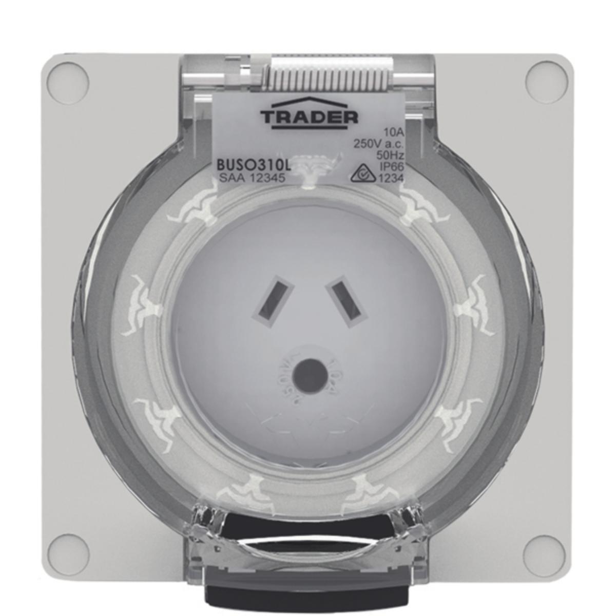 SOCKET IP66 10A 250V 2 FLAT & 1 ROUND PI