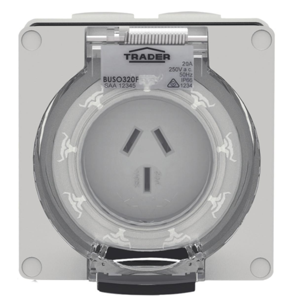 SOCKET IP66 20A 250V 3 FLAT PIN