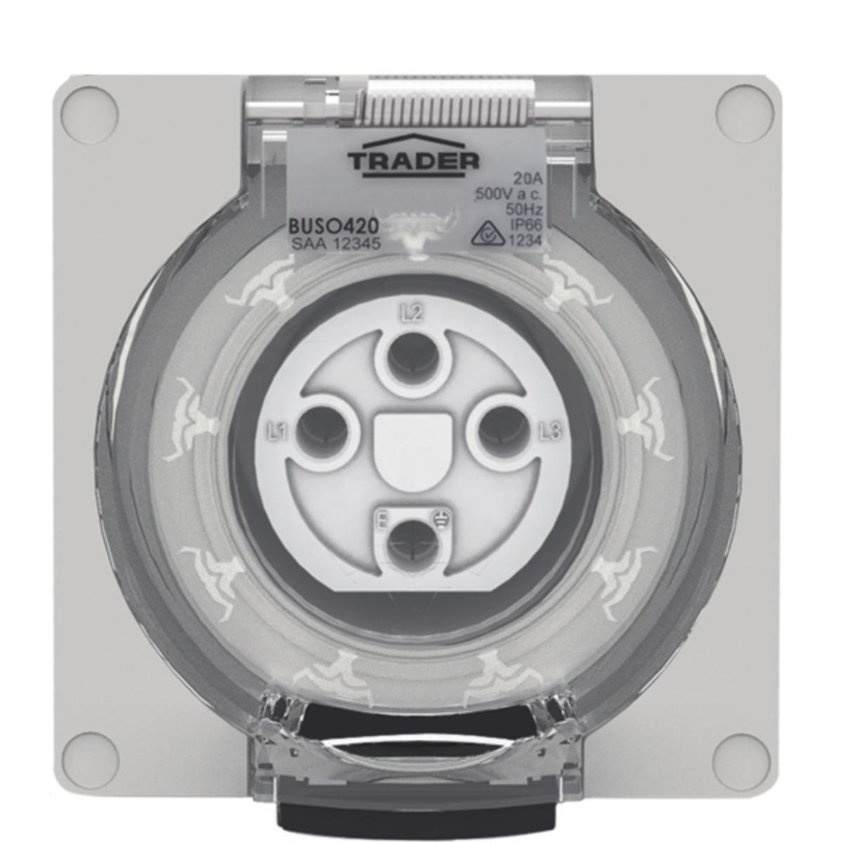 SOCKET IP66 20A 500V 4 PIN LESS ENCLOSUR
