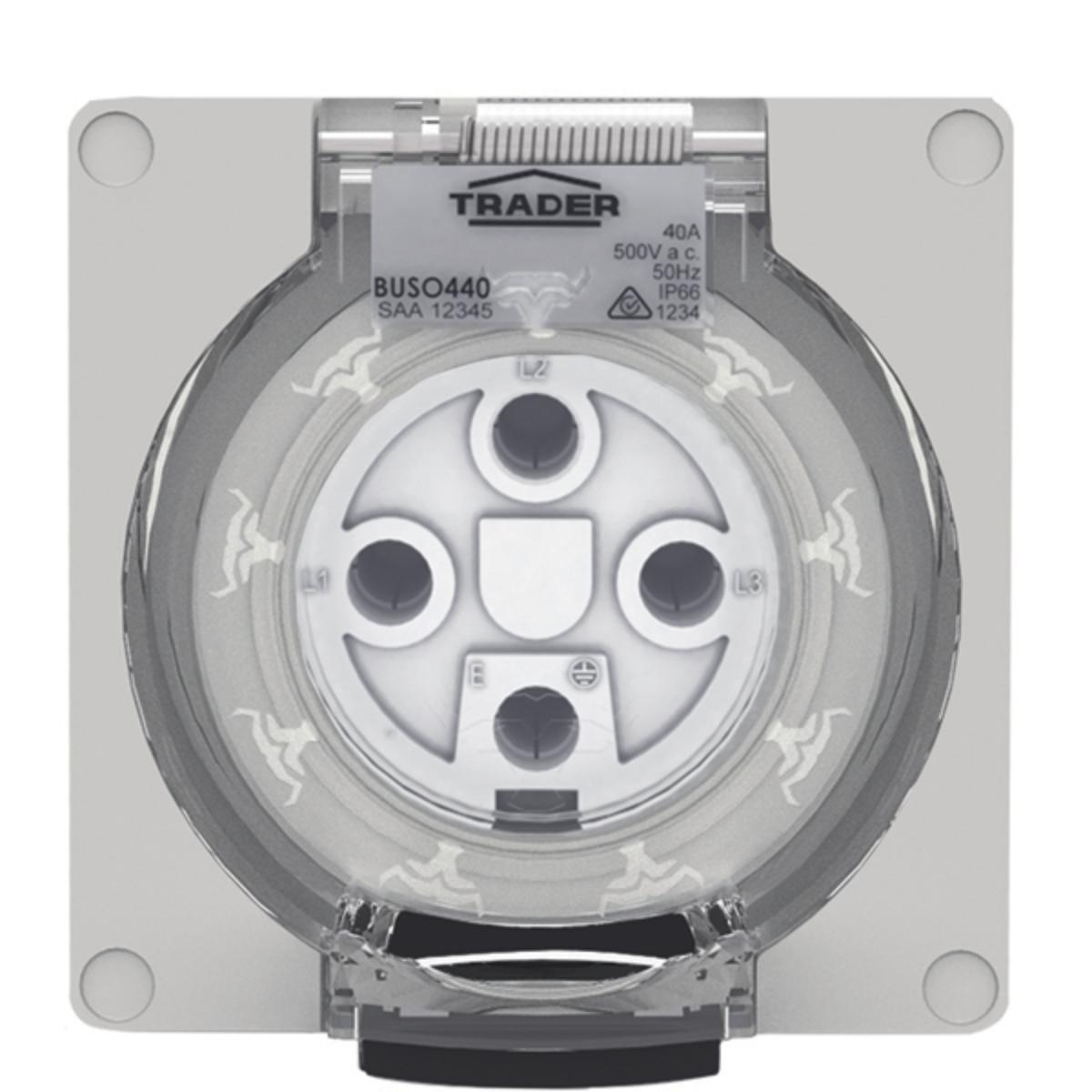 SOCKET IP66 40A 500V 4 PIN LESS ENCLOSUR