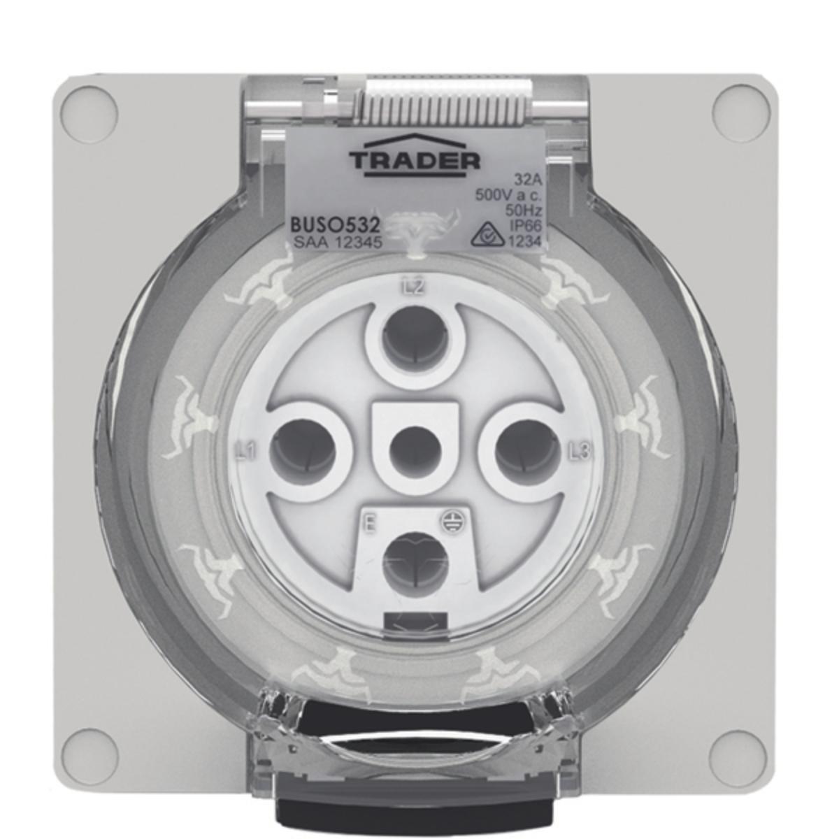 SOCKET IP66 32A 500V 5 PIN LESS ENCLOSUR