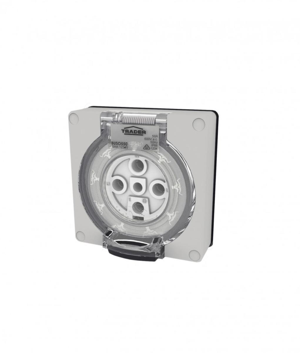 SOCKET IP66 50A 500V 5 PIN LESS ENCLOSUR