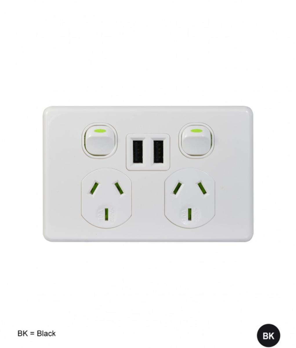 CHEETAH LEOPARD DBL GPO 10A + USB WHITE