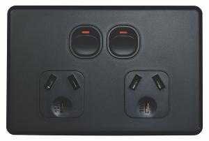 FLAT CAT DOUBLE GPO 10A HORIZ MATT BLACK FLAT CAT DOUBLE GPO 10A HORIZ MATT BLACK