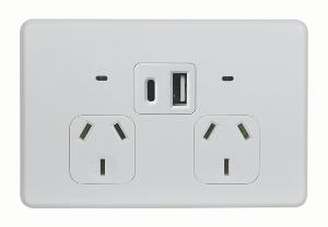 FLAT CAT AUTO DBL GPO + USB 10A HOR WHT FLAT CAT AUTO DBL GPO + USB 10A HOR WHT