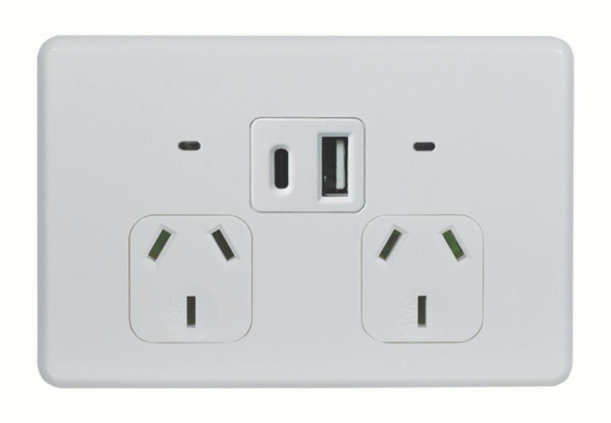 FLAT CAT AUTO DBL GPO + USB 10A HOR WHT