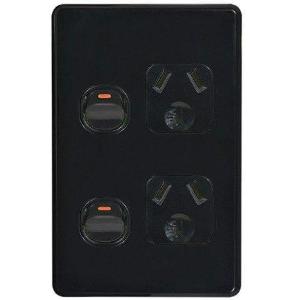 FLAT CAT DBL GPO VERTICAL 10A MATT BLACK FLAT CAT DBL GPO VERTICAL 10A MATT BLACK