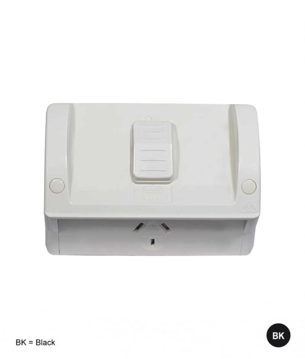 W/P S/GPO IP54 10A 250V LRG BK/BOX