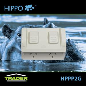 HIPPO DOUBLE W/P GPO IP54 10A GREY HIPPO DOUBLE W/P GPO IP54 10A GREY