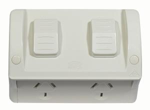 HIPPO DBL W/P GPO SHALLOW IP54 10A GREY HIPPO DBL W/P GPO SHALLOW IP54 10A GREY
