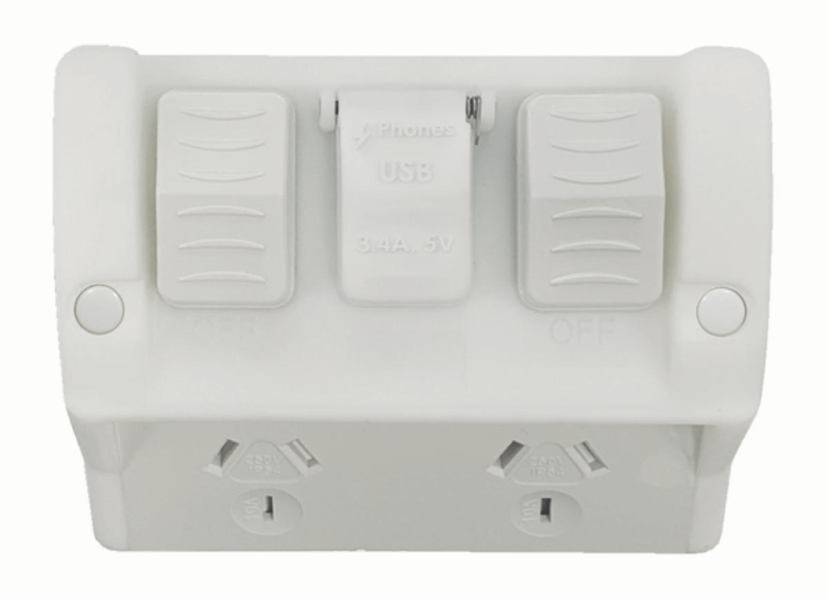 HIPPO W/P DBL GPO 10A + USB A&C GREY