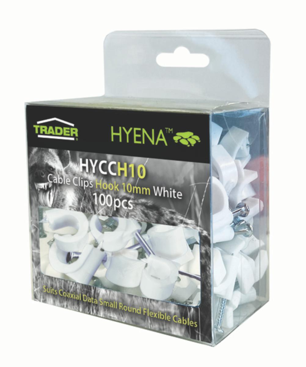 HYENA CABLE CLIPS HOOK 10MM WHT 100 PCS