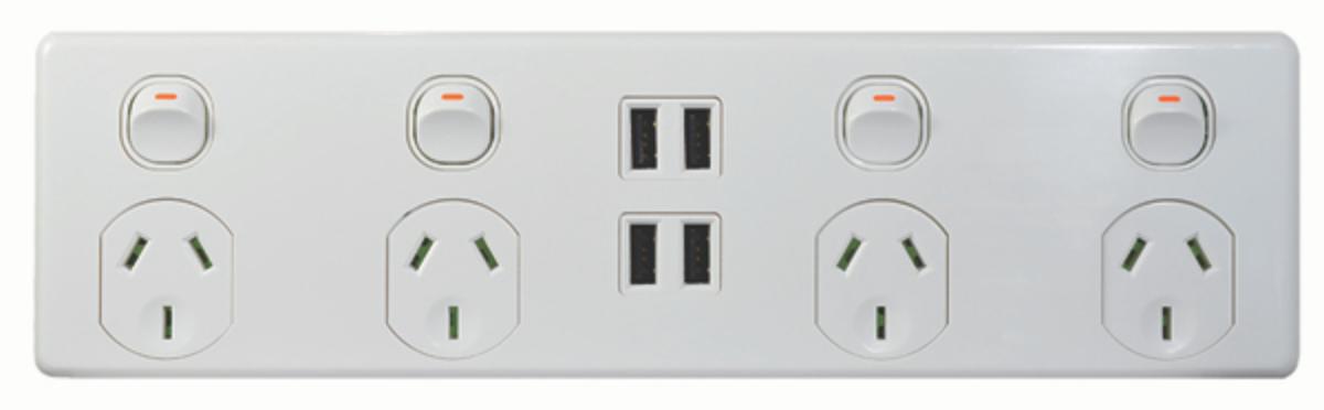 PUMA QUAD GPO  + 4X3.1A USB 10A D/P WHT