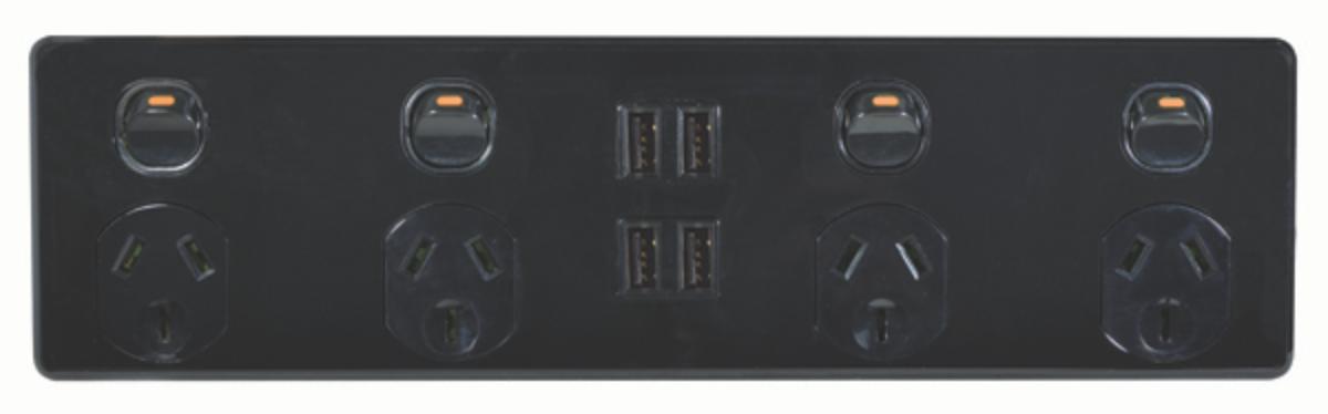 PUMA QUAD GPO 10A + 4 USB A BLACK