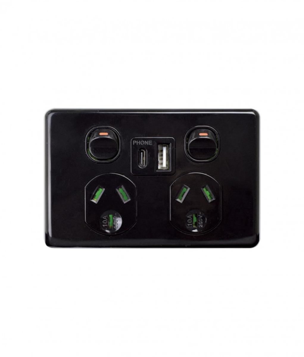 DUAL USB CHARGER P/POINT 5V1.7A/3.4A BLK