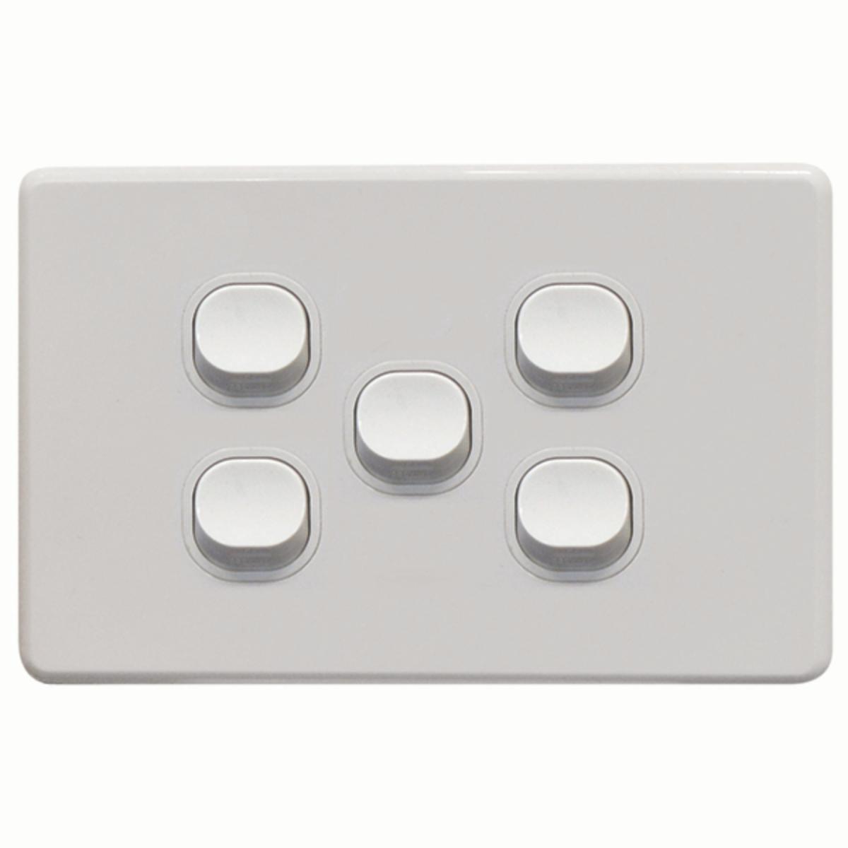THRIFTEE SWITCH HORIZ 5GANG 10AX WHITE