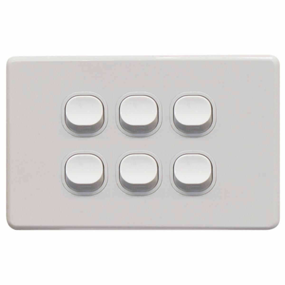 THRIFTEE SWITCH HORIZ 6GANG 10AX WHITE