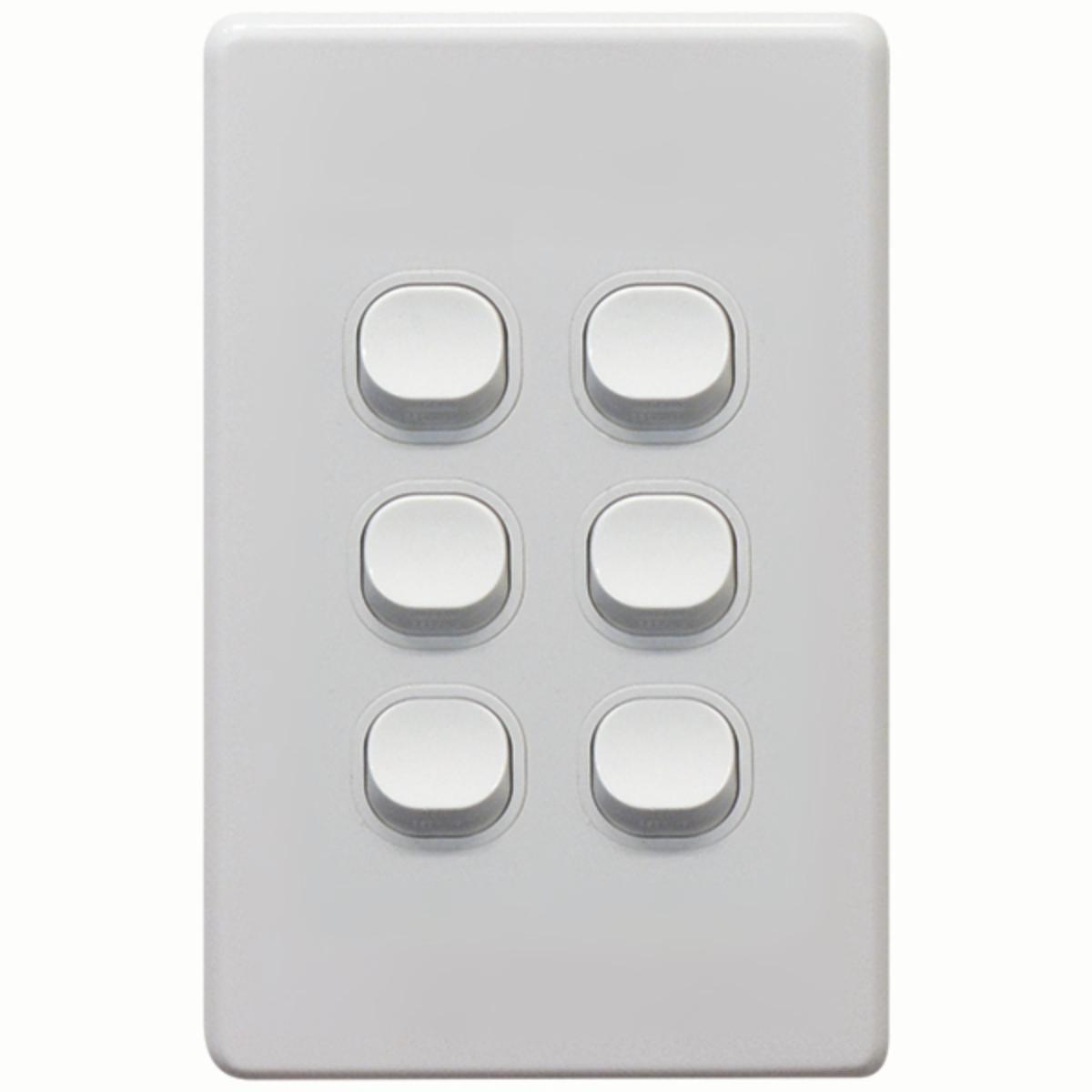 THRIFTEE SWITCH VERT 6GANG 10AX WHITE