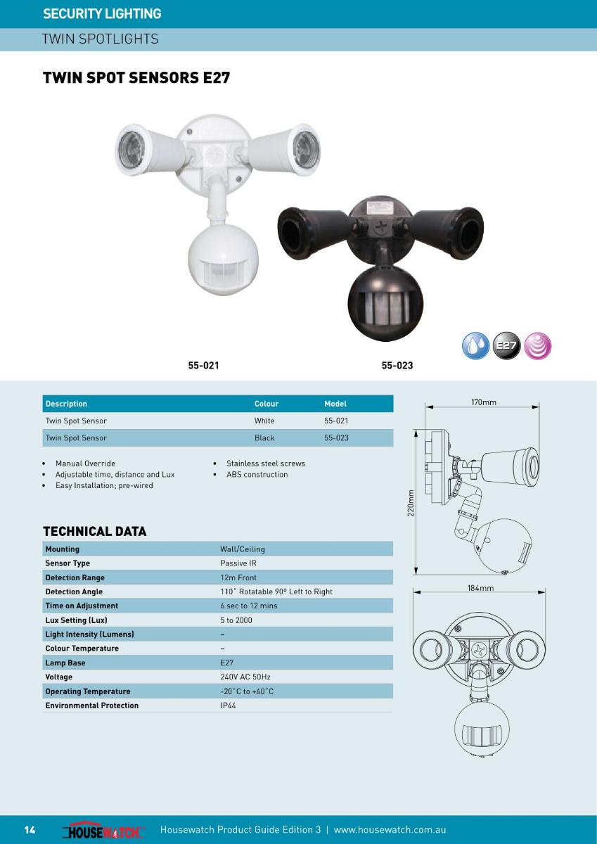 LED SENSOR LIGHT TWIN PAR38 NO LAMPS WHT