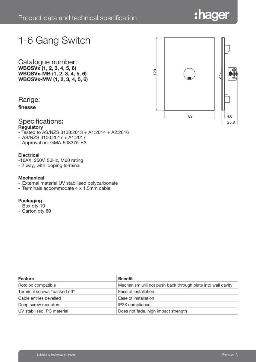 FINESSE ROCKER SWITCH 16A 2WAY 1G GL/WHT