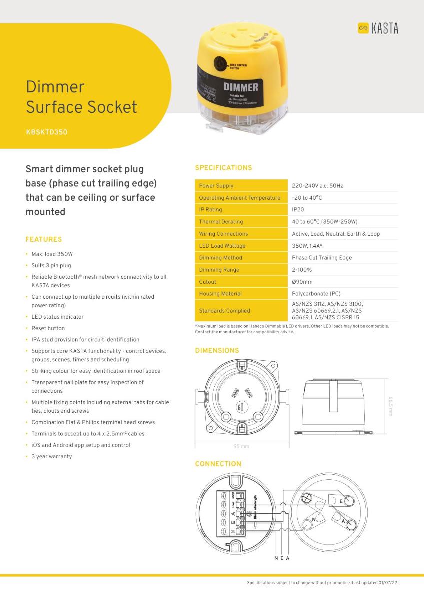 KASTA SMART DIMMER SURFACE SOCKET 350W