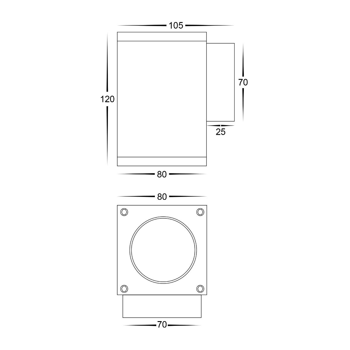 LED WALL LGT QUADRU SQ FIXED DOWN BLK