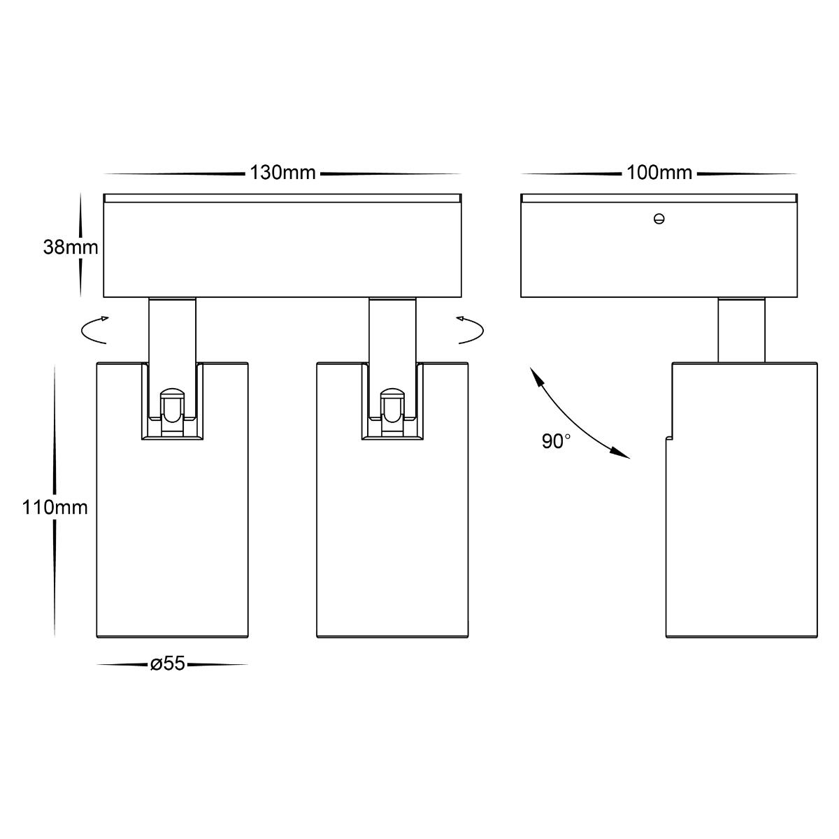 LED WALL LGT ADJ DBL REVO 2X9W CCT WHT