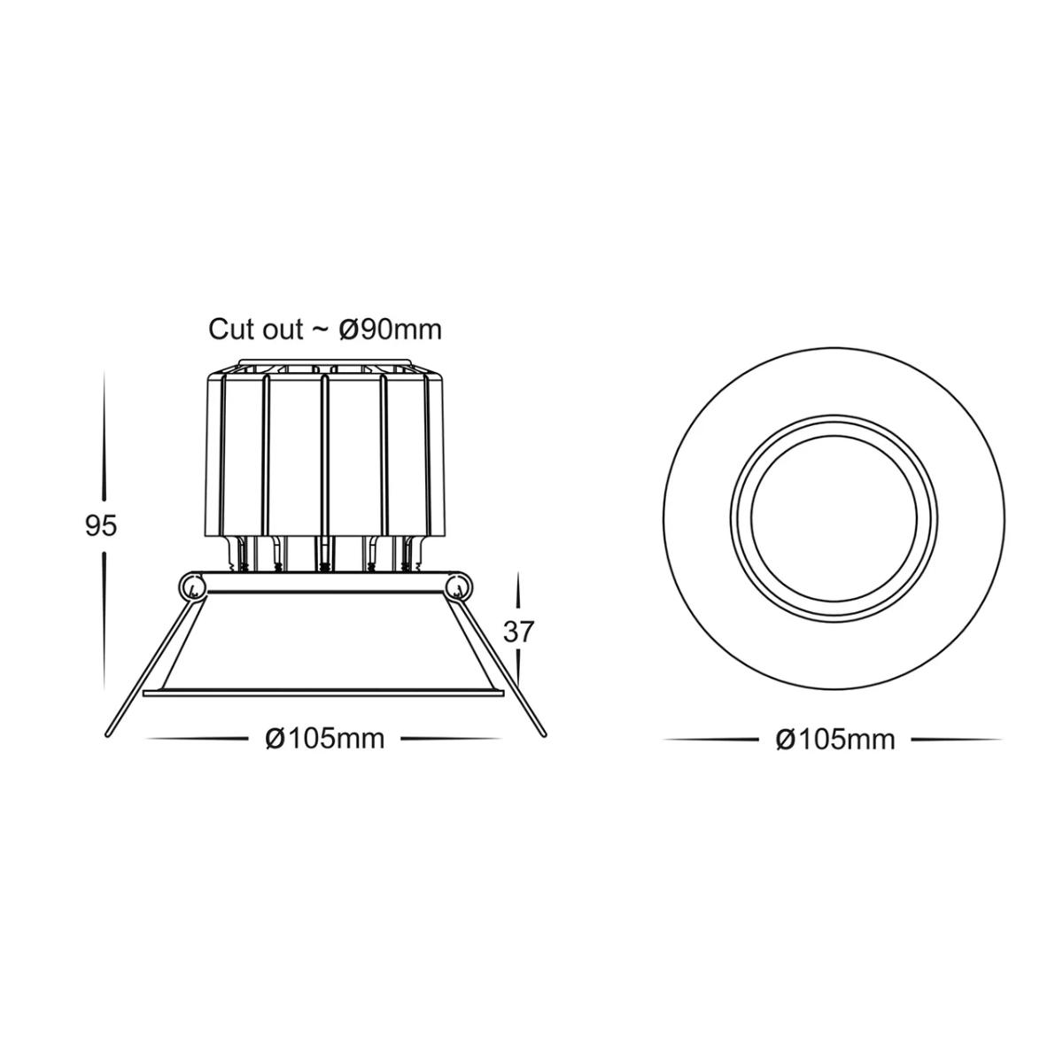 LED D/LIGHT FIXED 12W CCT 90MM C/O BLACK