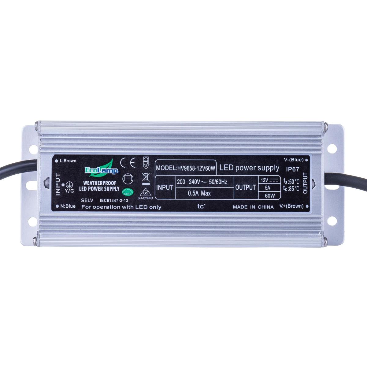 LED DRIVER W/P 240V/12VDC 60W IP66