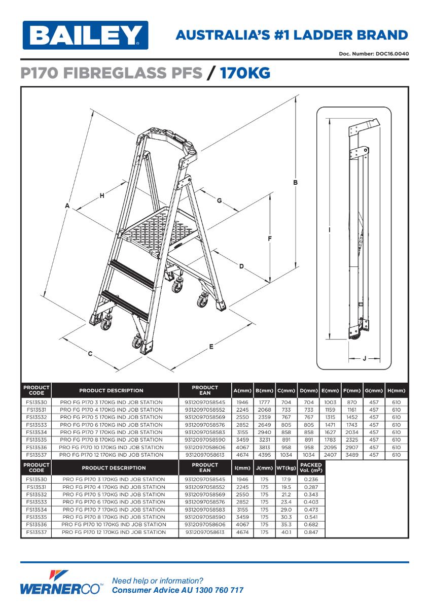 FIBREGLASS PLATFORM LADDER 3.0M 170KG