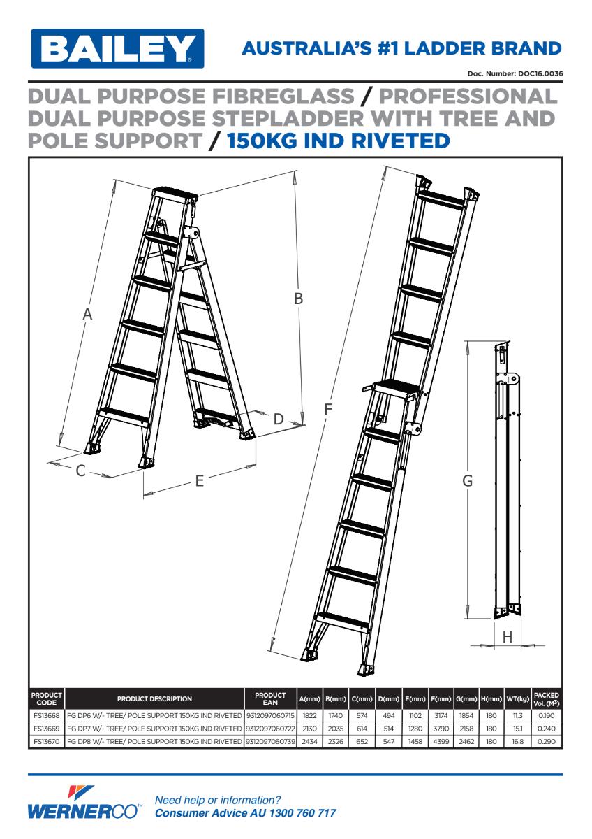 FIBREGLASS DUAL PURPOSE LADDER 2.4-4.4M