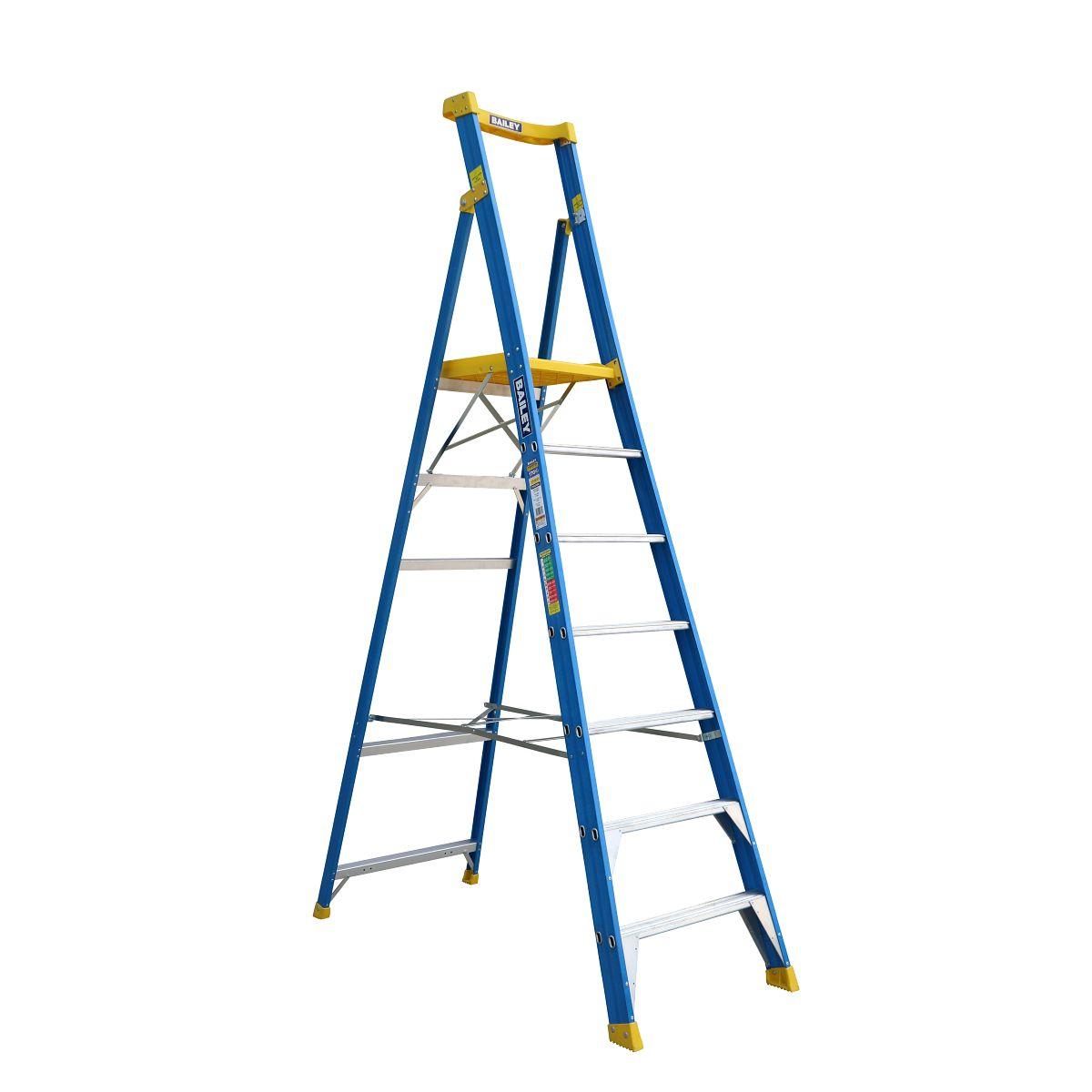 FIBREGLASS PLATFORM LADDER 2.1M 170KG