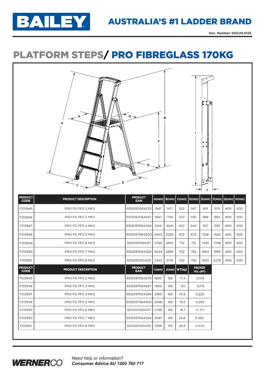 FIBREGLASS PLATFORM LADDER 2.1M 170KG