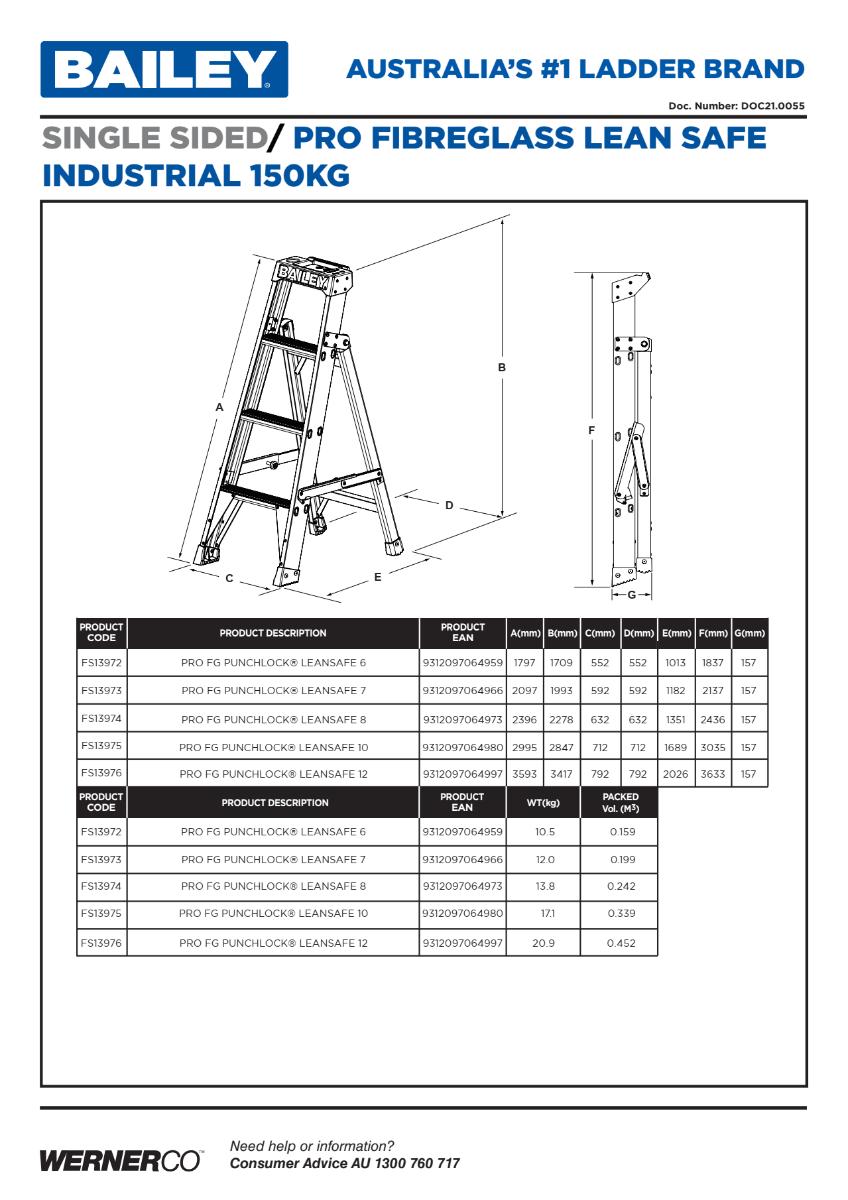 F/GLASS SGL SIDE LEAN STEP LADDER 1.8M