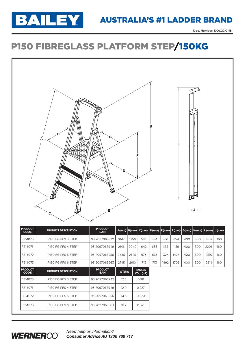 F/G PLATFORM P150-3 STEP LADD 150KG 0.9M