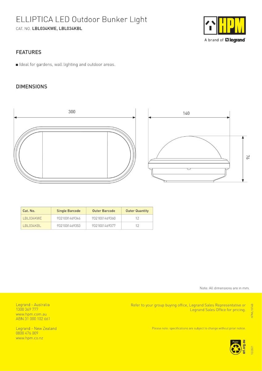 LED BUNKER LIGHT OVL ELLIPTICA 15W 4000K