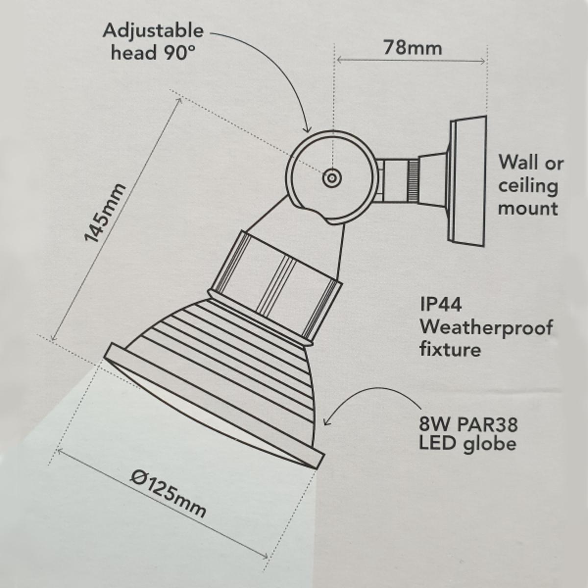 LED SINGLE PERMAFLOOD 8W PAR38 4000K BLK