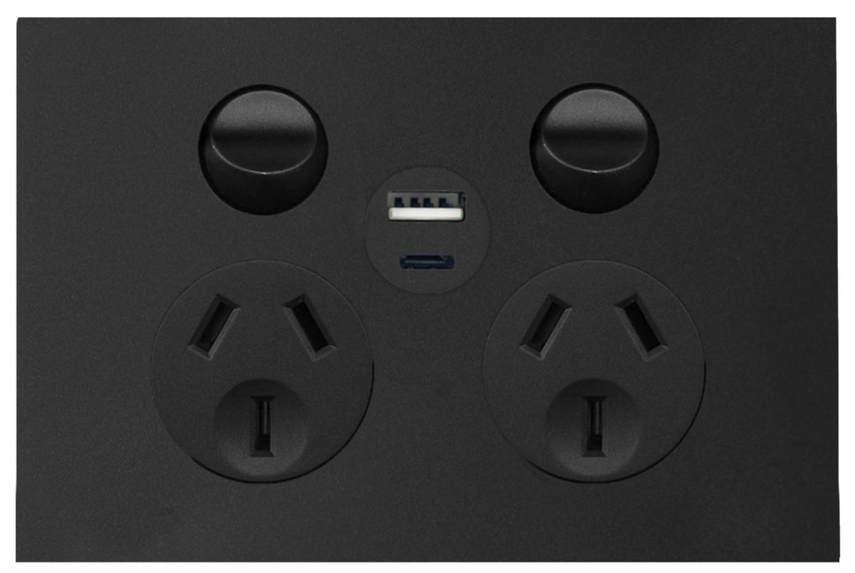 FINESSE DBL GPO + USB A&C 10A M/BLACK