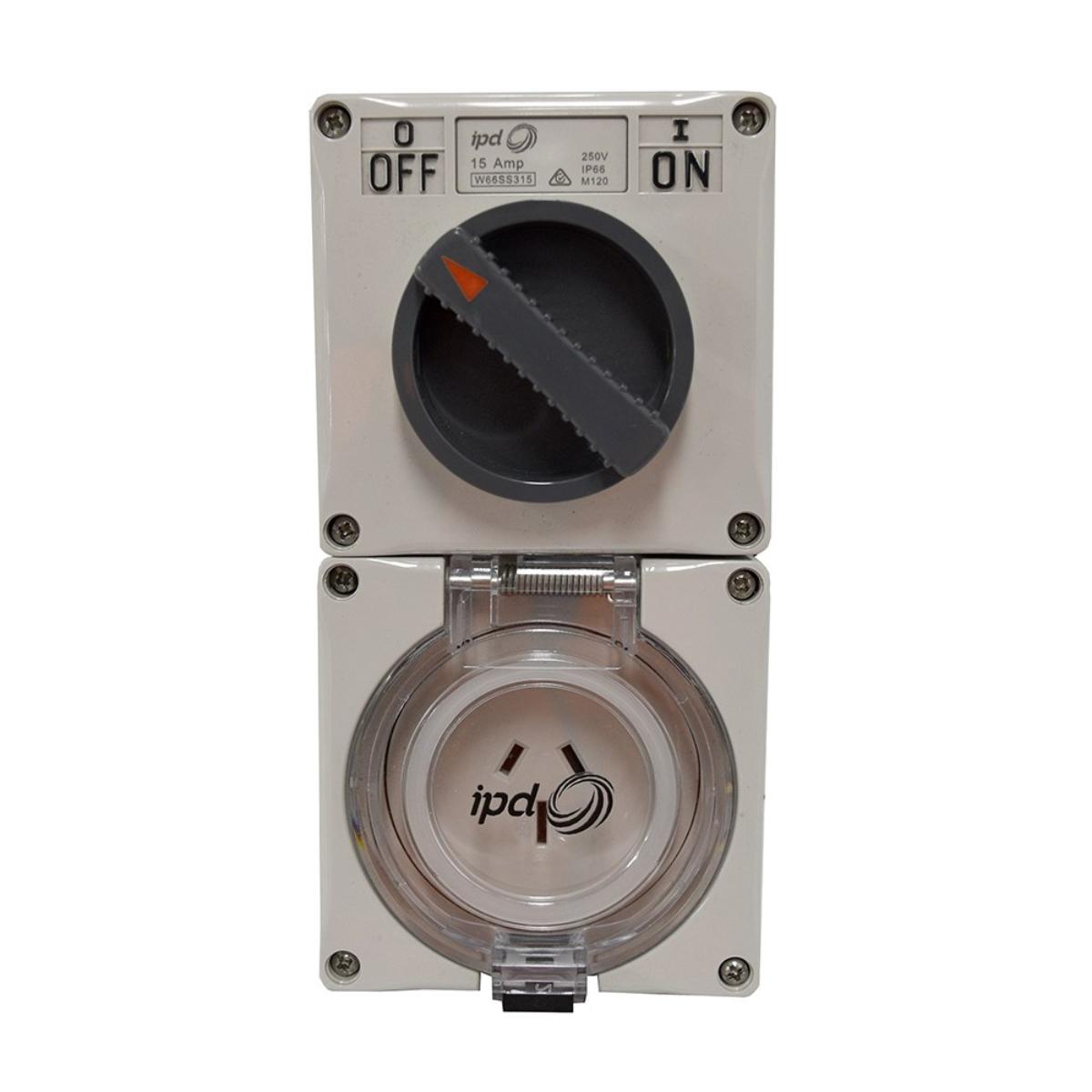 SWITCHED OUTLET 3P 15A GREY 2POLE SWITCH