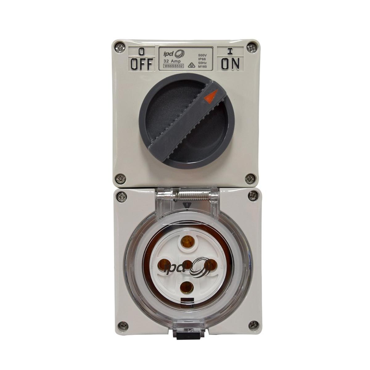 SWITCHED OUTLET 5P 32A GREY 3P SWITCH