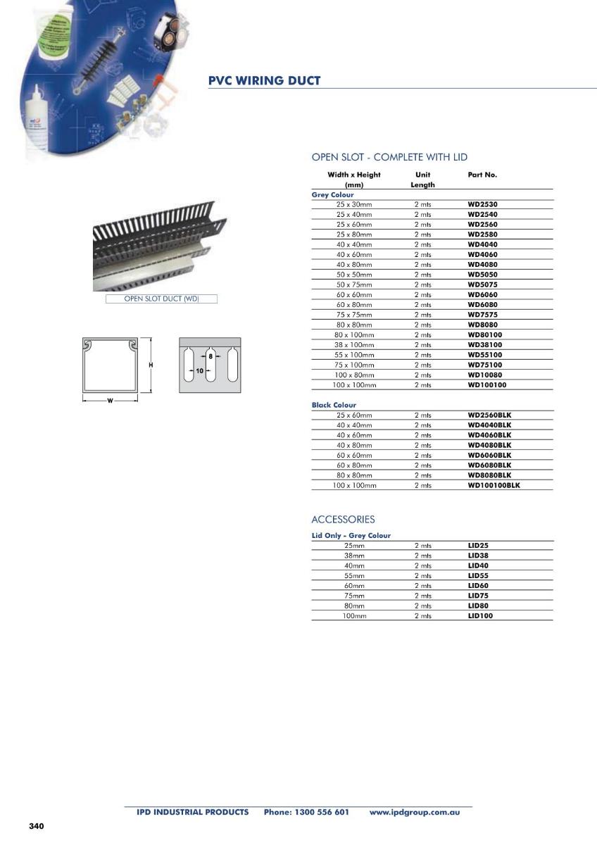 OPEN SLOT DUCT PVC 40X40MM 2MTR GREY