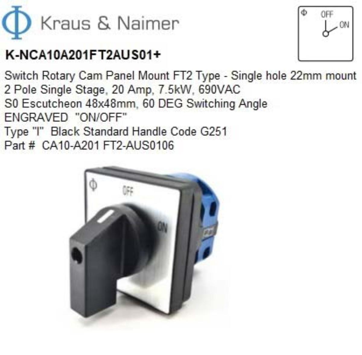 20 A 2 POLE OFF/ON SWITCH IN 22MM MOUNT